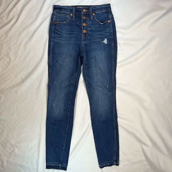 Madewell 10" High-Rise Skinny Jeans: Drop-Hem Edition Button Fly Blue Washed 25 - Picture 2 of 10